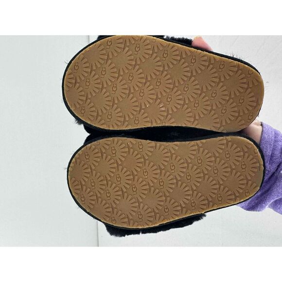 UGG Black Open‎ Toe Faux Fur Slippers Kids Size US 8 - Picture 4 of 5